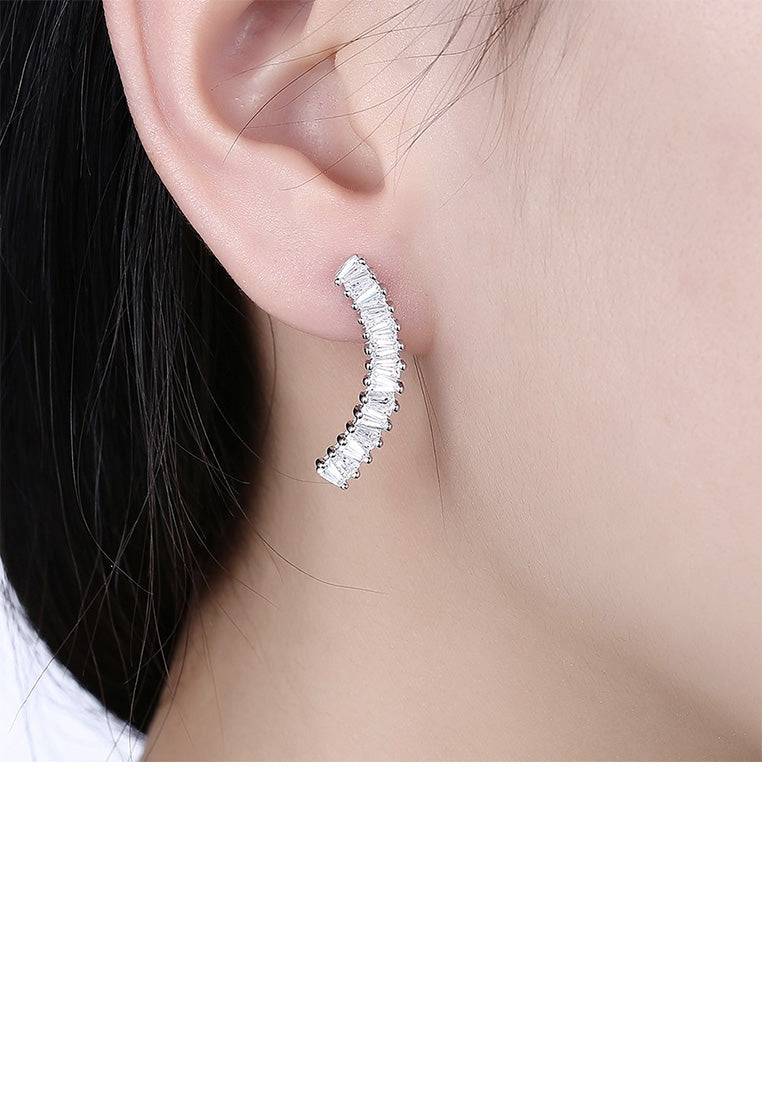 925 Sterling Silver Simple Geometric Single Row Cubic Zircon Stud Earrings