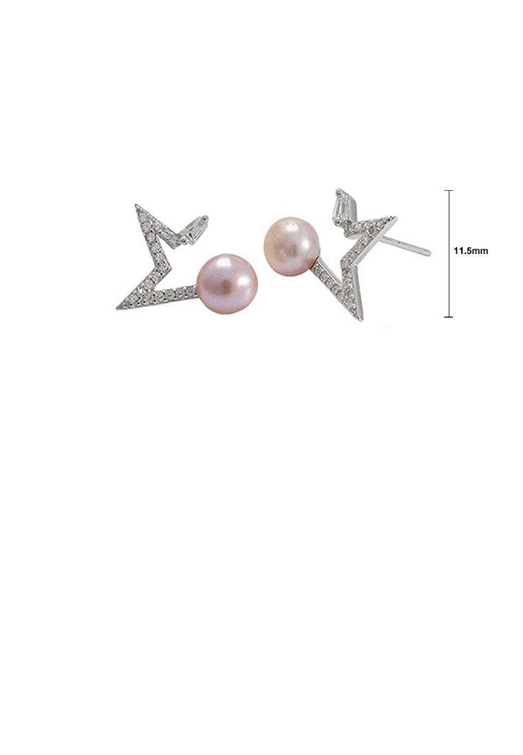 925 Sterling Silver Fashion Simple Star Purple Freshwater Pearl Stud Earrings with Cubic Zirconia - Luxurious Look
