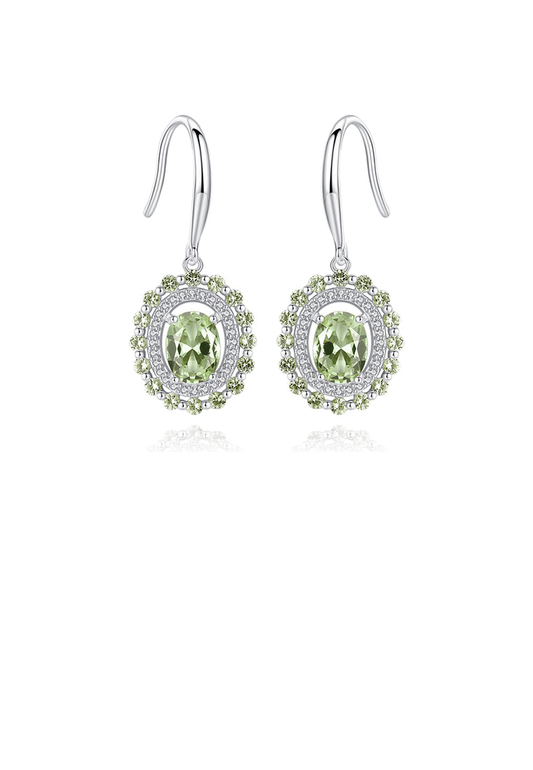 925 Sterling Silver Fashion and Elegant Geometric Earrings with Green Cubic Zirconia - Luxurious Look