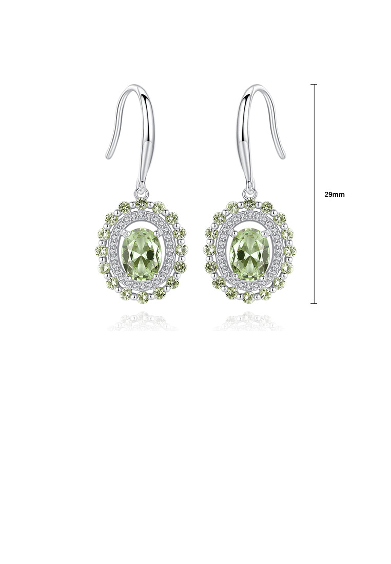925 Sterling Silver Fashion and Elegant Geometric Earrings with Green Cubic Zirconia - Luxurious Look