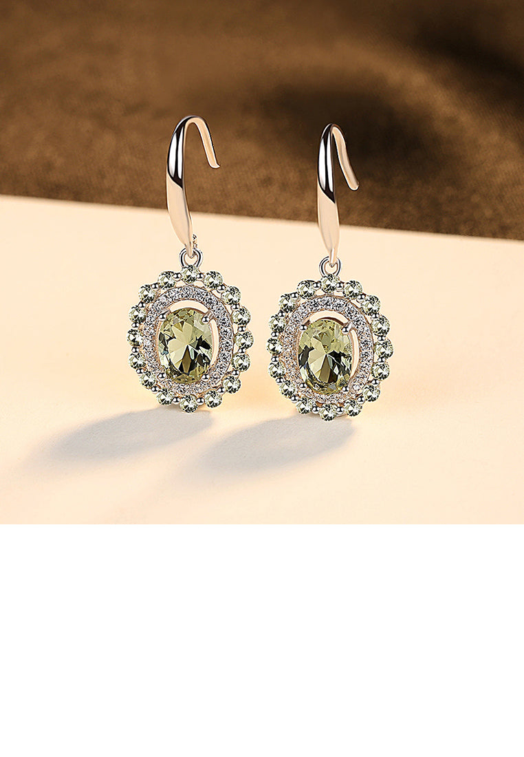 925 Sterling Silver Fashion and Elegant Geometric Earrings with Green Cubic Zirconia - Luxurious Look