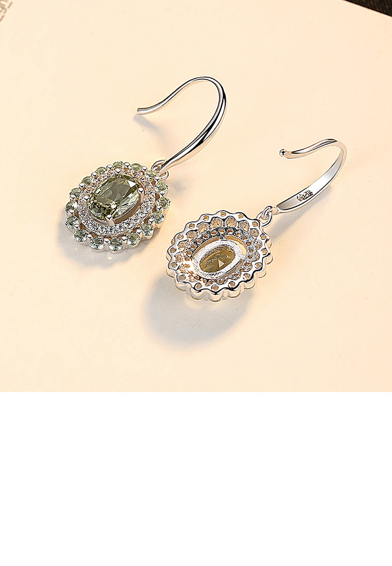 925 Sterling Silver Fashion and Elegant Geometric Earrings with Green Cubic Zirconia - Luxurious Look