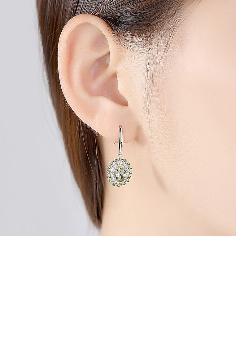 925 Sterling Silver Fashion and Elegant Geometric Earrings with Green Cubic Zirconia - Luxurious Look