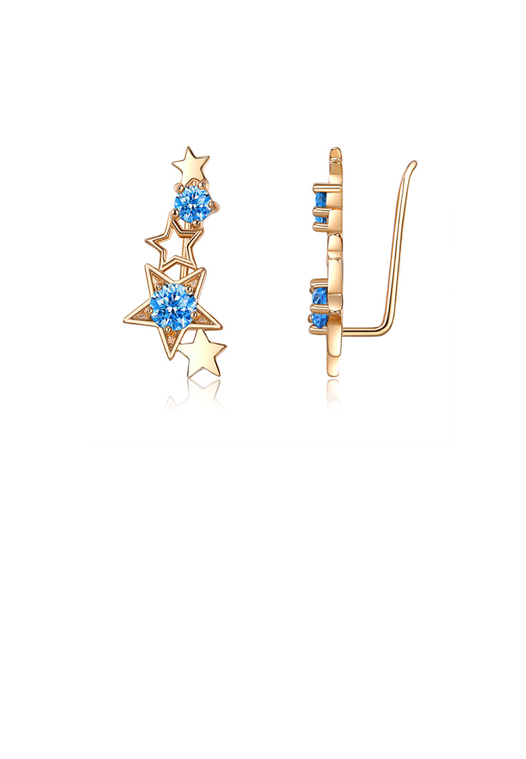 Simple and Fashion Plated Gold Star Earrings with Blue Cubic Zirconia - Luxurious Look