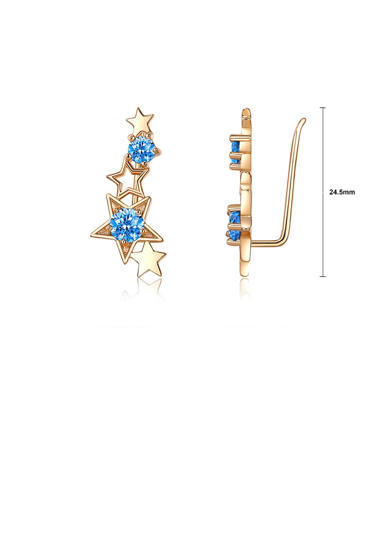 Simple and Fashion Plated Gold Star Earrings with Blue Cubic Zirconia - Luxurious Look