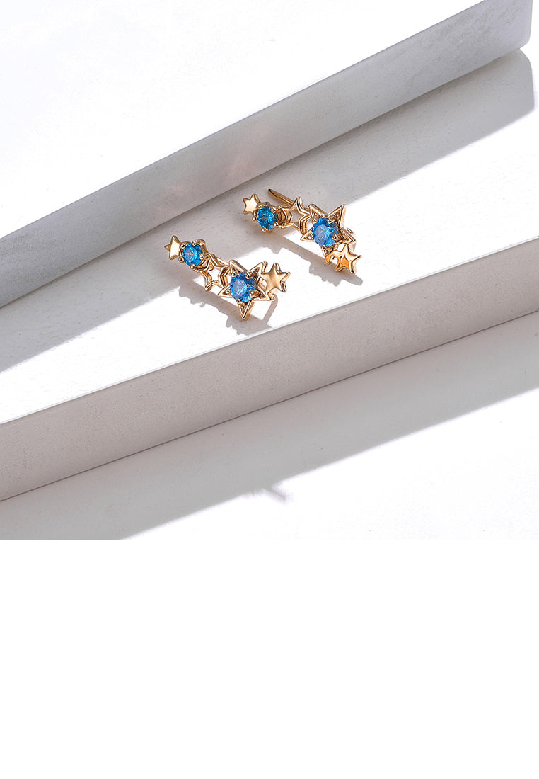 Simple and Fashion Plated Gold Star Earrings with Blue Cubic Zirconia - Luxurious Look