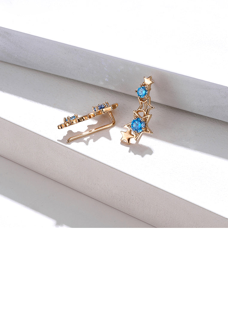 Simple and Fashion Plated Gold Star Earrings with Blue Cubic Zirconia - Luxurious Look