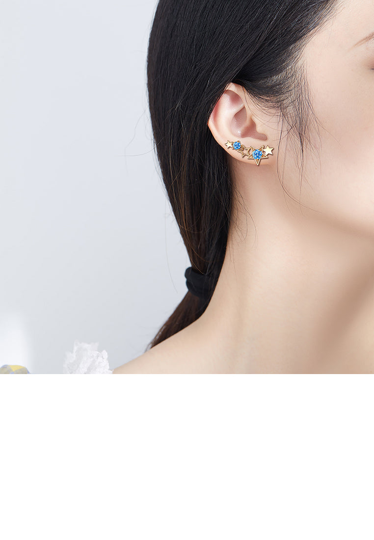 Simple and Fashion Plated Gold Star Earrings with Blue Cubic Zirconia - Luxurious Look