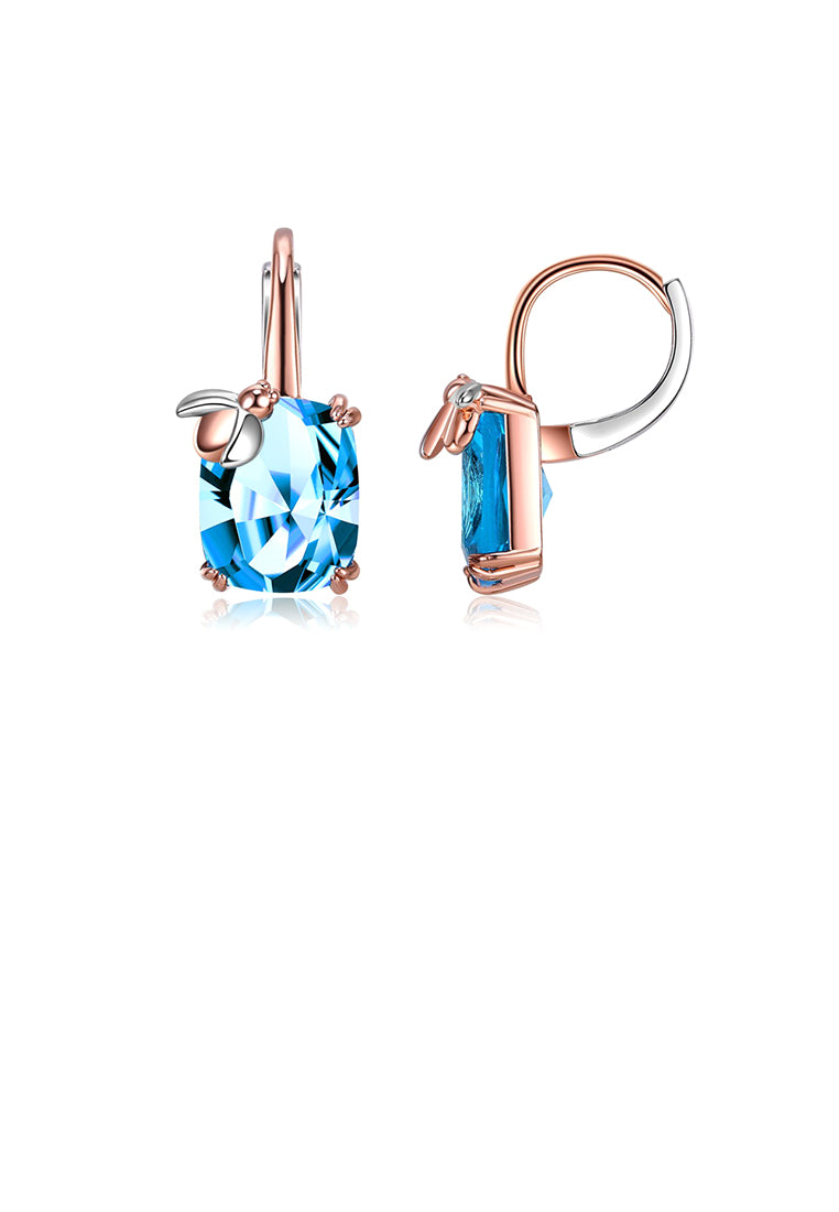 Fashion Simple Plated Rose Gold Geometric Square Ladybug Earrings with Blue Cubic Zirconia - Luxurious Look