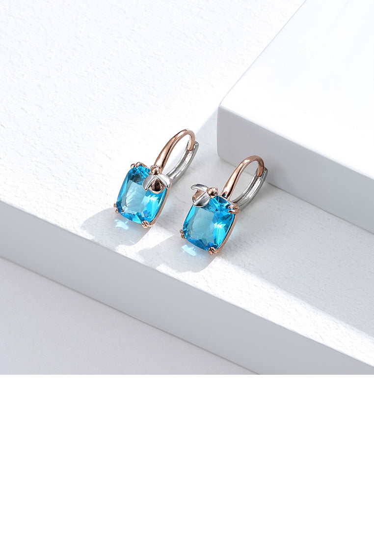Fashion Simple Plated Rose Gold Geometric Square Ladybug Earrings with Blue Cubic Zirconia - Luxurious Look