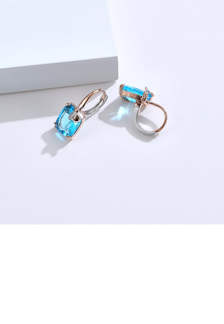 Fashion Simple Plated Rose Gold Geometric Square Ladybug Earrings with Blue Cubic Zirconia - Luxurious Look