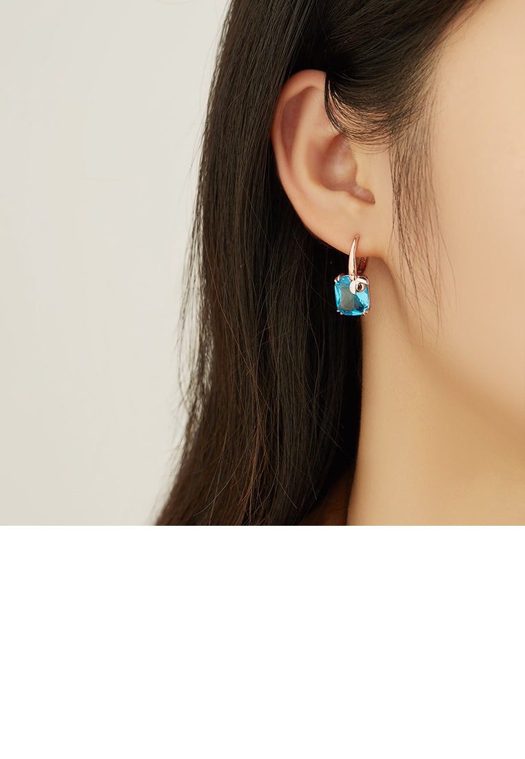 Fashion Simple Plated Rose Gold Geometric Square Ladybug Earrings with Blue Cubic Zirconia - Luxurious Look