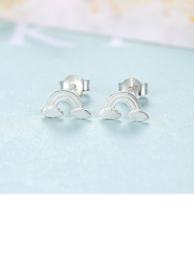 925 Sterling Silver Fashion Simple Rainbow Cloud Stud Earrings
