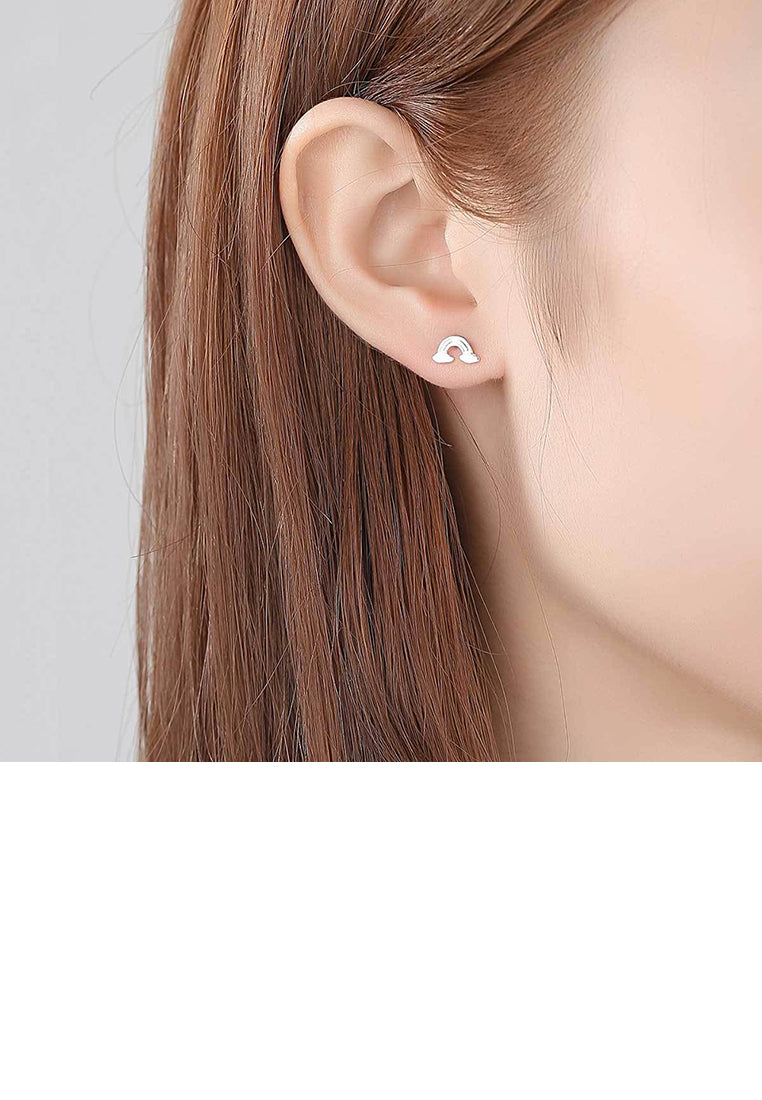 925 Sterling Silver Fashion Simple Rainbow Cloud Stud Earrings