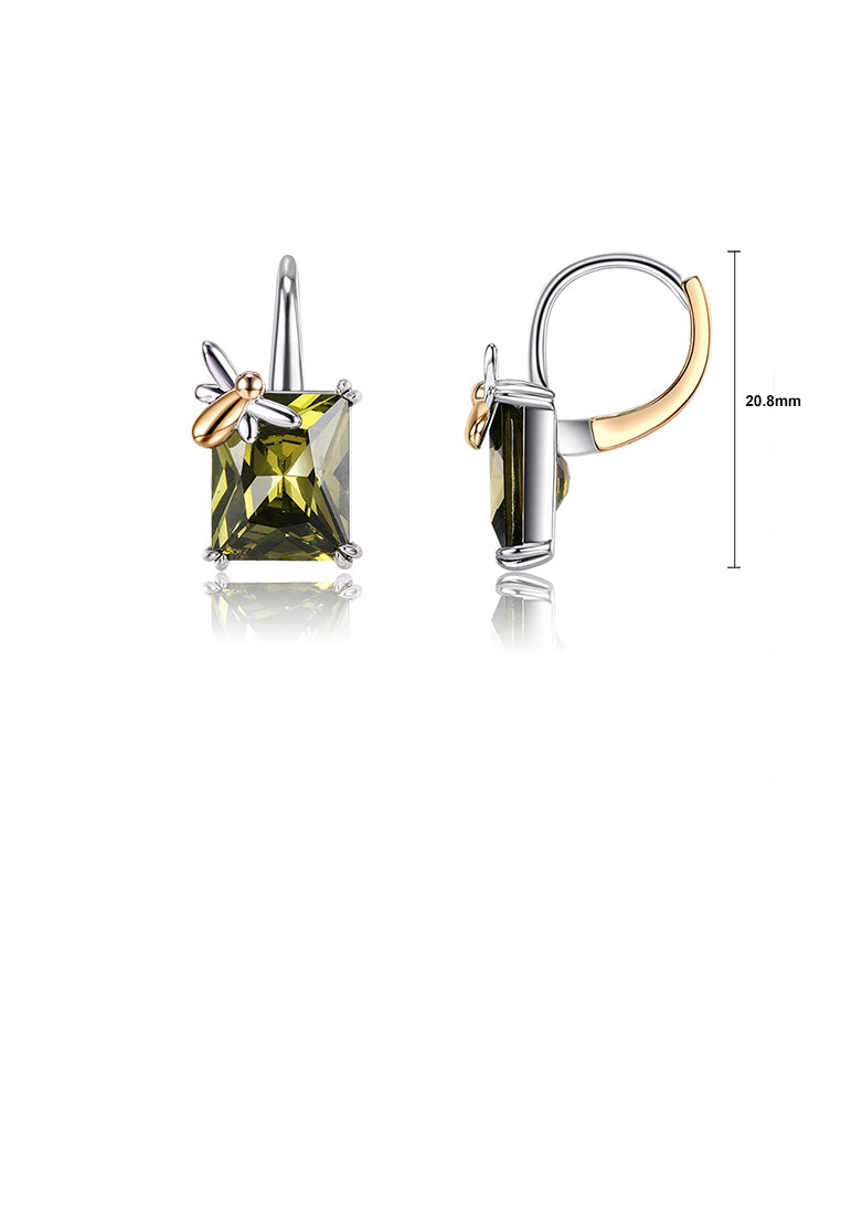 Fashion Geometric Dragonfly Earrings with Green Cubic Zirconia - Luxurious Look