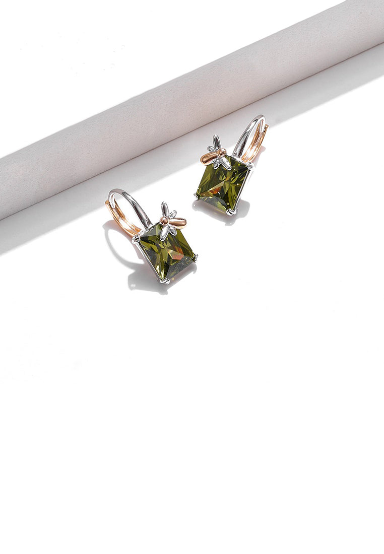 Fashion Geometric Dragonfly Earrings with Green Cubic Zirconia - Luxurious Look