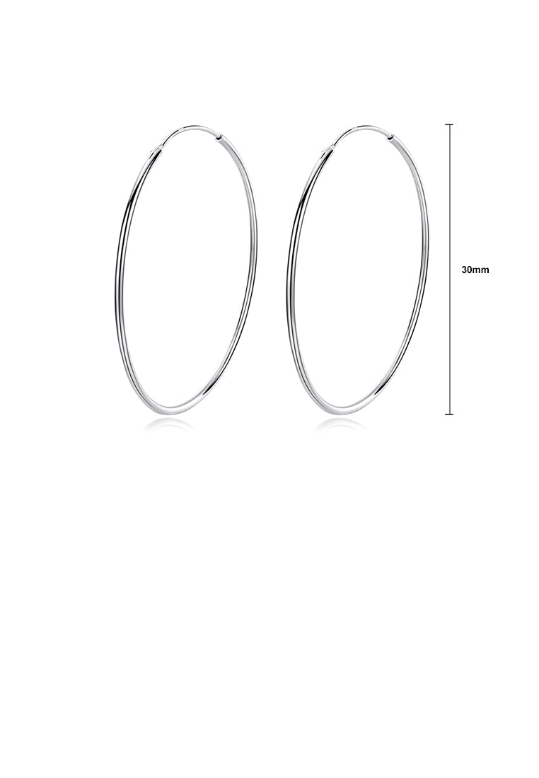 925 Sterling Silver Simple Fashion Geometric Round Earrings 30mm