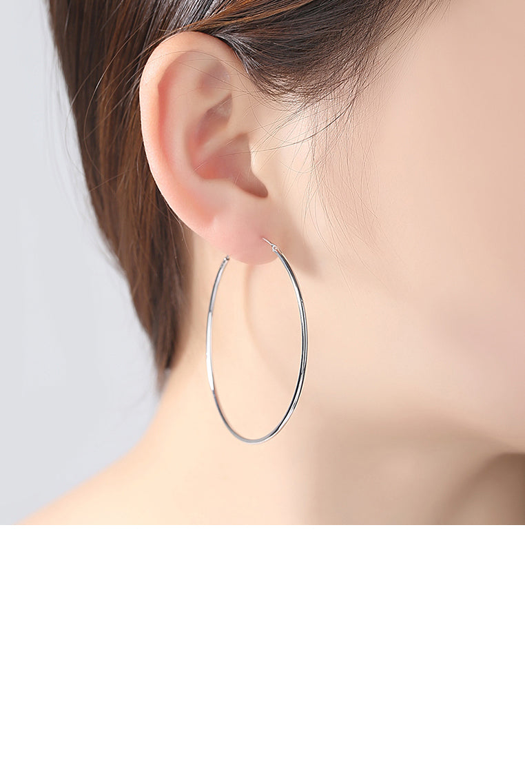 925 Sterling Silver Simple Fashion Geometric Round Earrings 30mm