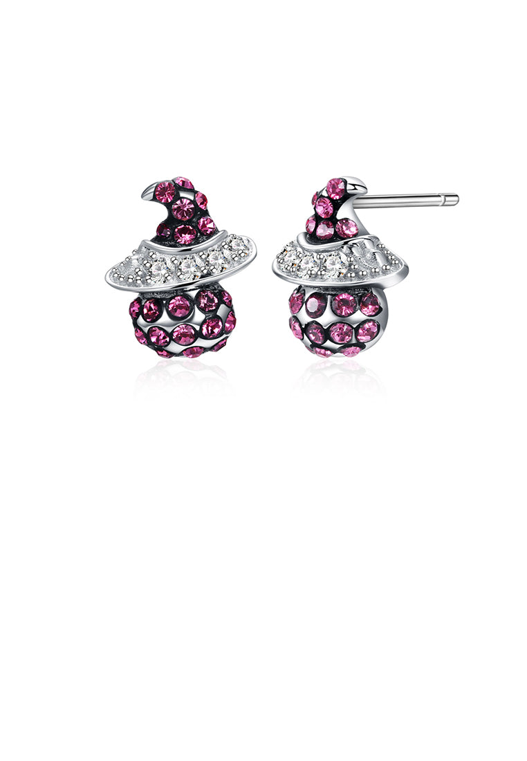 925 Sterling Silver Witch Earrings with Rose Red Austrian Element Crystal - Vibrant Color