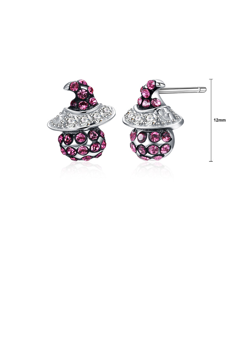 925 Sterling Silver Witch Earrings with Rose Red Austrian Element Crystal - Vibrant Color