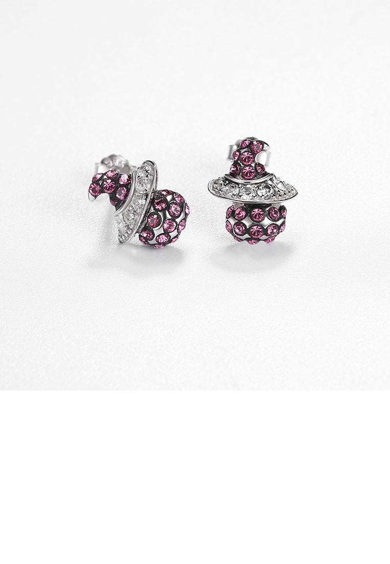 925 Sterling Silver Witch Earrings with Rose Red Austrian Element Crystal - Vibrant Color
