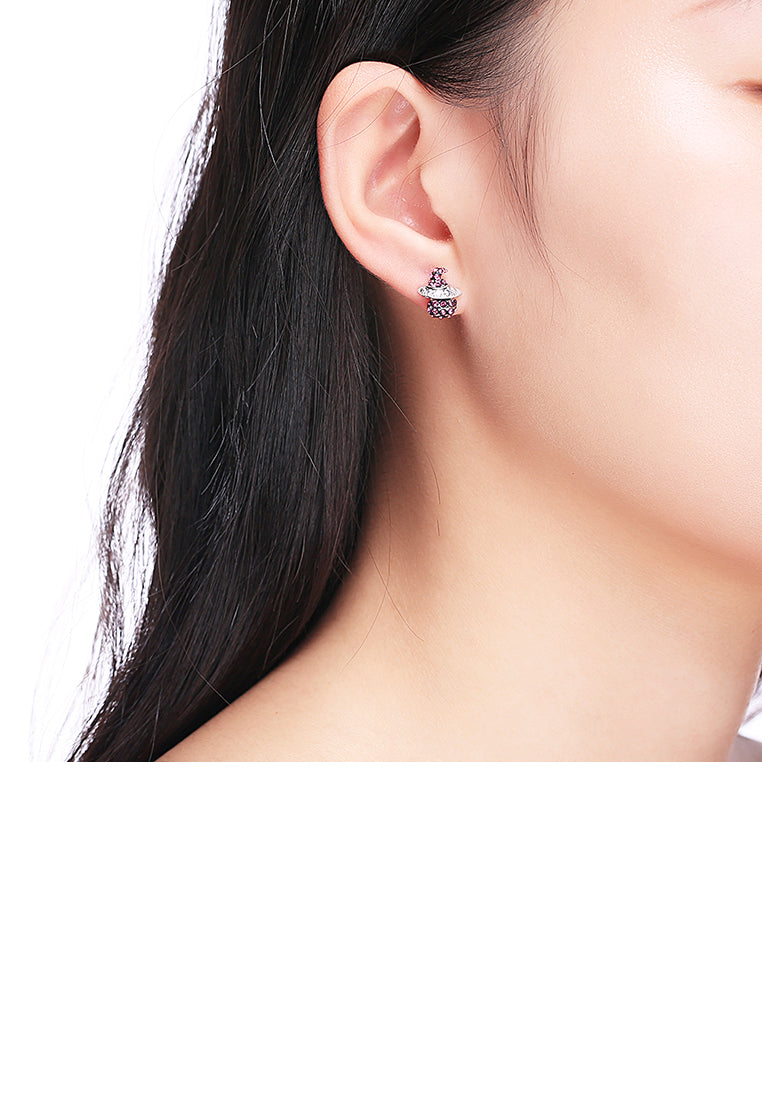 925 Sterling Silver Witch Earrings with Rose Red Austrian Element Crystal - Vibrant Color