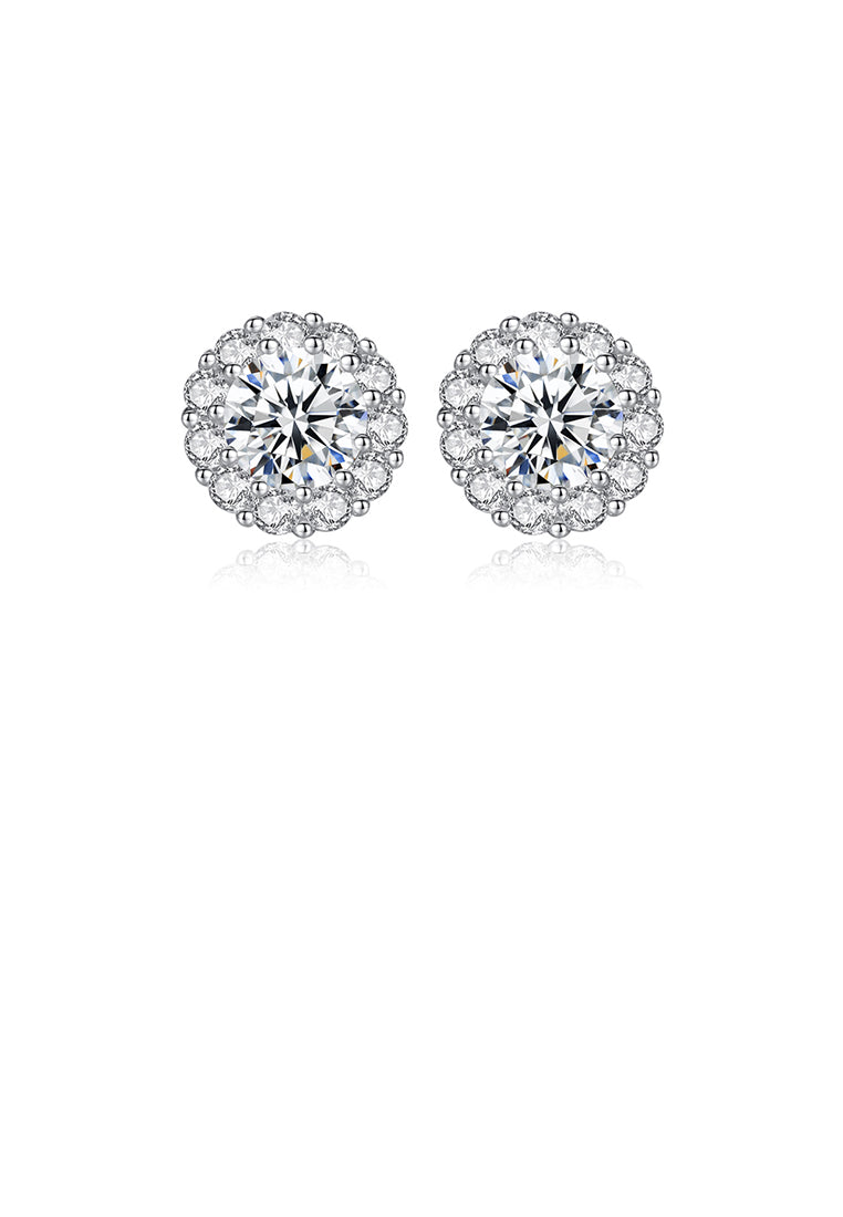 925 Sterling Silver Elegant Sterling Silver Flower-shaped Cubic Zirconia Stud Earrings - Luxurious Look