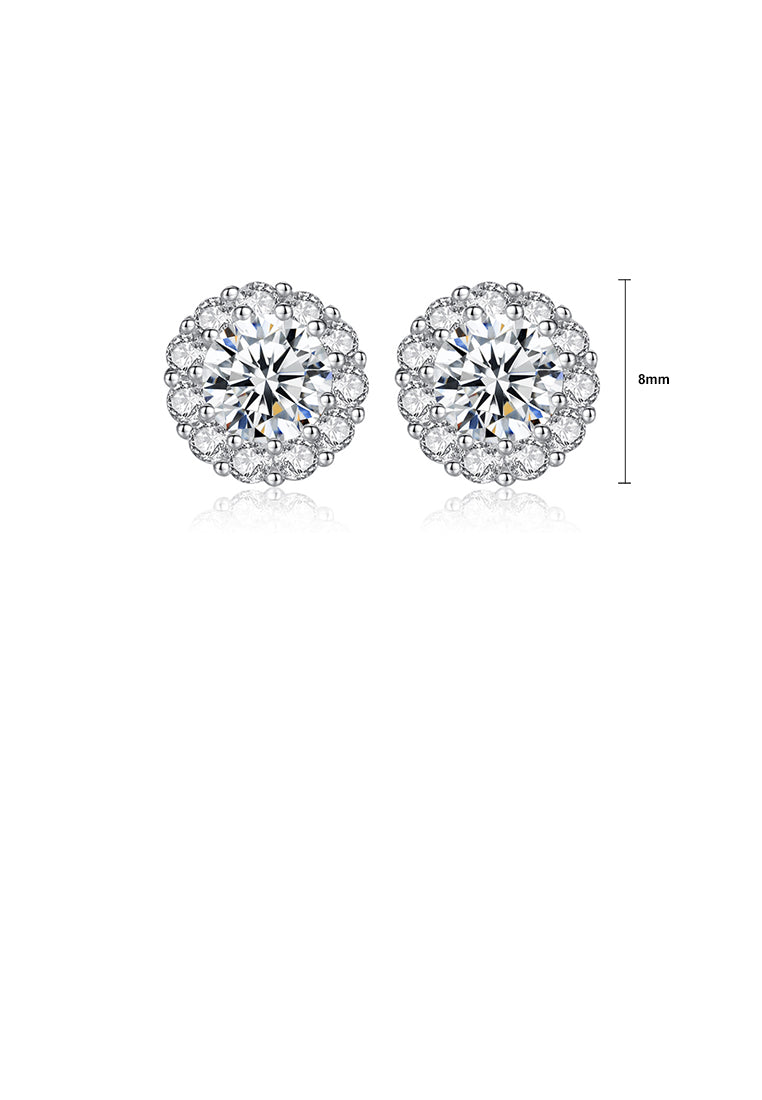 925 Sterling Silver Elegant Sterling Silver Flower-shaped Cubic Zirconia Stud Earrings - Luxurious Look
