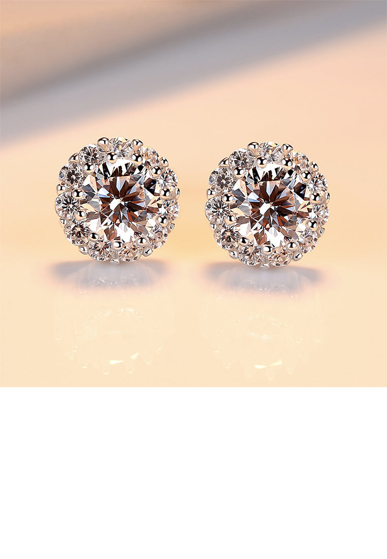 925 Sterling Silver Elegant Sterling Silver Flower-shaped Cubic Zirconia Stud Earrings - Luxurious Look