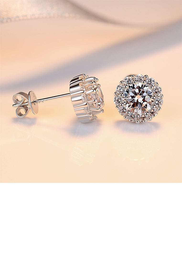 925 Sterling Silver Elegant Sterling Silver Flower-shaped Cubic Zirconia Stud Earrings - Luxurious Look