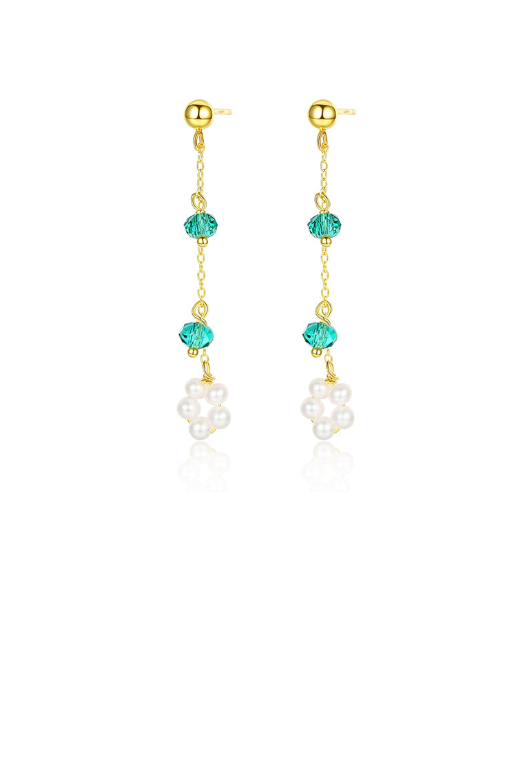 925 Sterling Silver Plated Gold Simple Fashion Flower Tassel Earrings with Freshwater Pearls