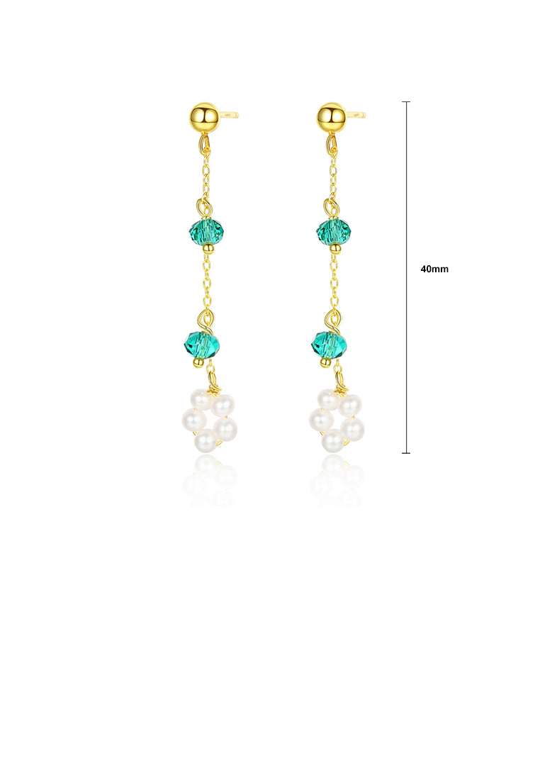 925 Sterling Silver Plated Gold Simple Fashion Flower Tassel Earrings with Freshwater Pearls
