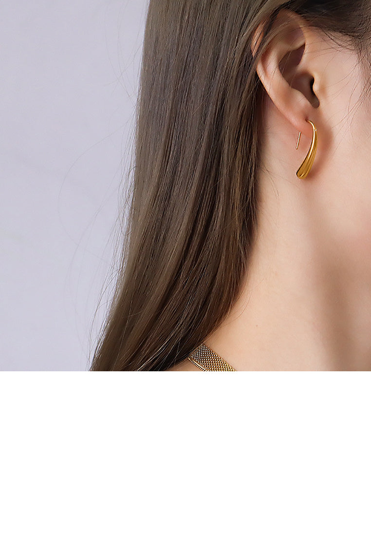 Simple Personality Plated Gold 316L Stainless Steel Line Geometric Earrings