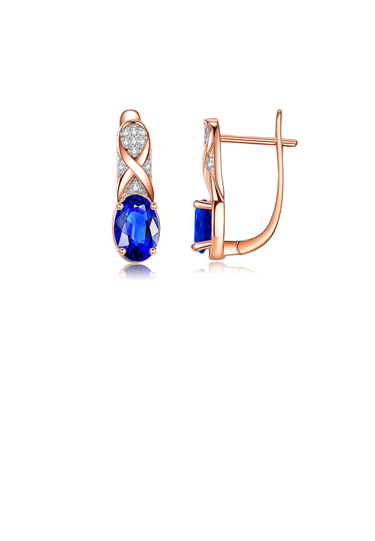 Fashion and Elegant Plated Rose Gold Figure 8 Geometric Earrings with Blue Cubic Zirconia - Luxurious Look