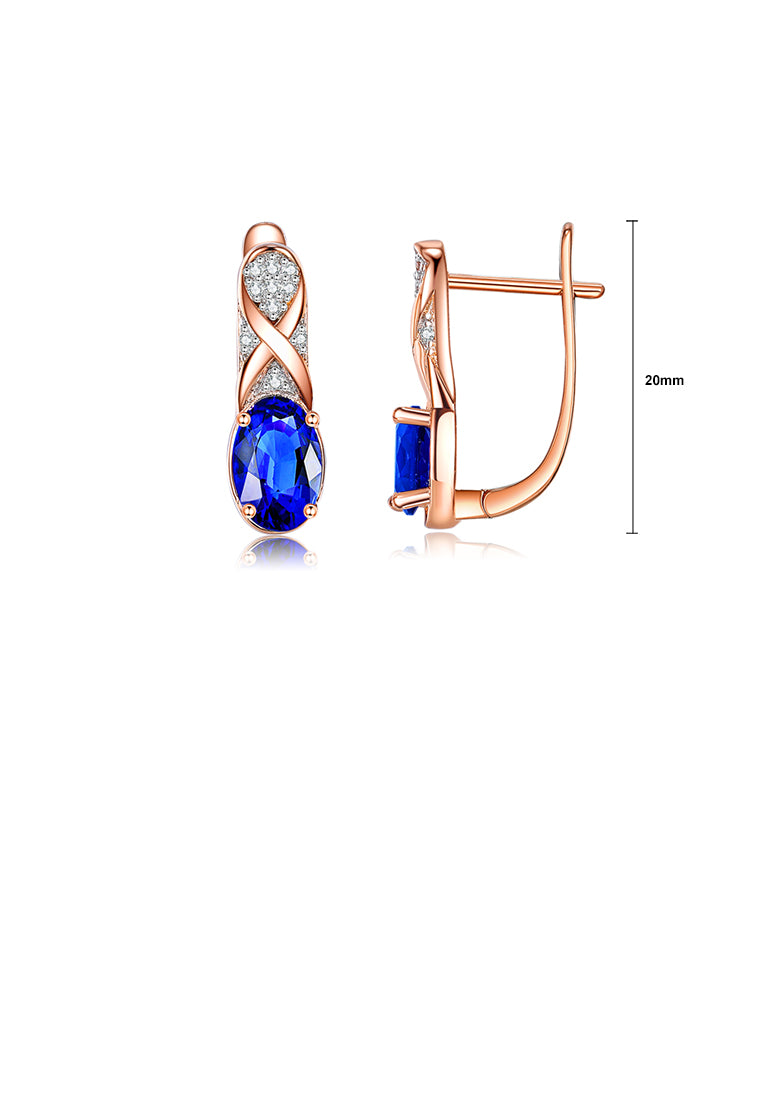 Fashion and Elegant Plated Rose Gold Figure 8 Geometric Earrings with Blue Cubic Zirconia - Luxurious Look