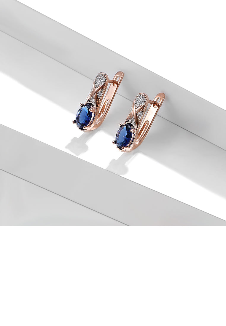 Fashion and Elegant Plated Rose Gold Figure 8 Geometric Earrings with Blue Cubic Zirconia - Luxurious Look