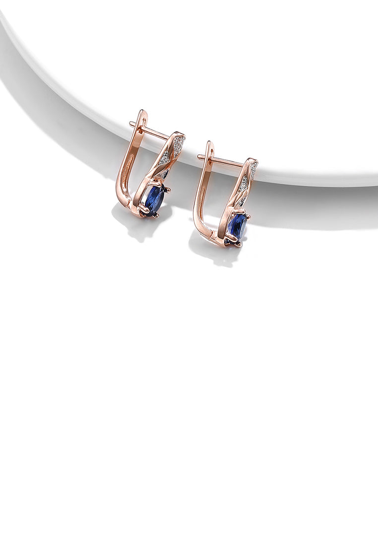 Fashion and Elegant Plated Rose Gold Figure 8 Geometric Earrings with Blue Cubic Zirconia - Luxurious Look
