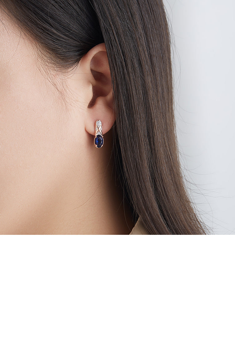 Fashion and Elegant Plated Rose Gold Figure 8 Geometric Earrings with Blue Cubic Zirconia - Luxurious Look