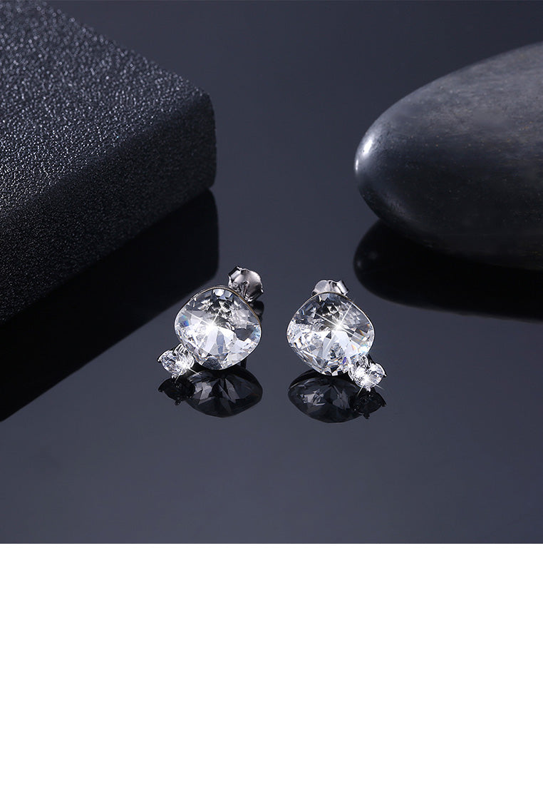 925 Sterling Silver Fashion Simple Geometric Square Earrings with White Austrian Element Crystal