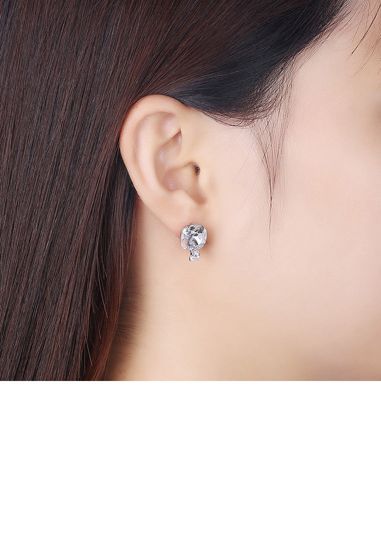 925 Sterling Silver Fashion Simple Geometric Square Earrings with White Austrian Element Crystal
