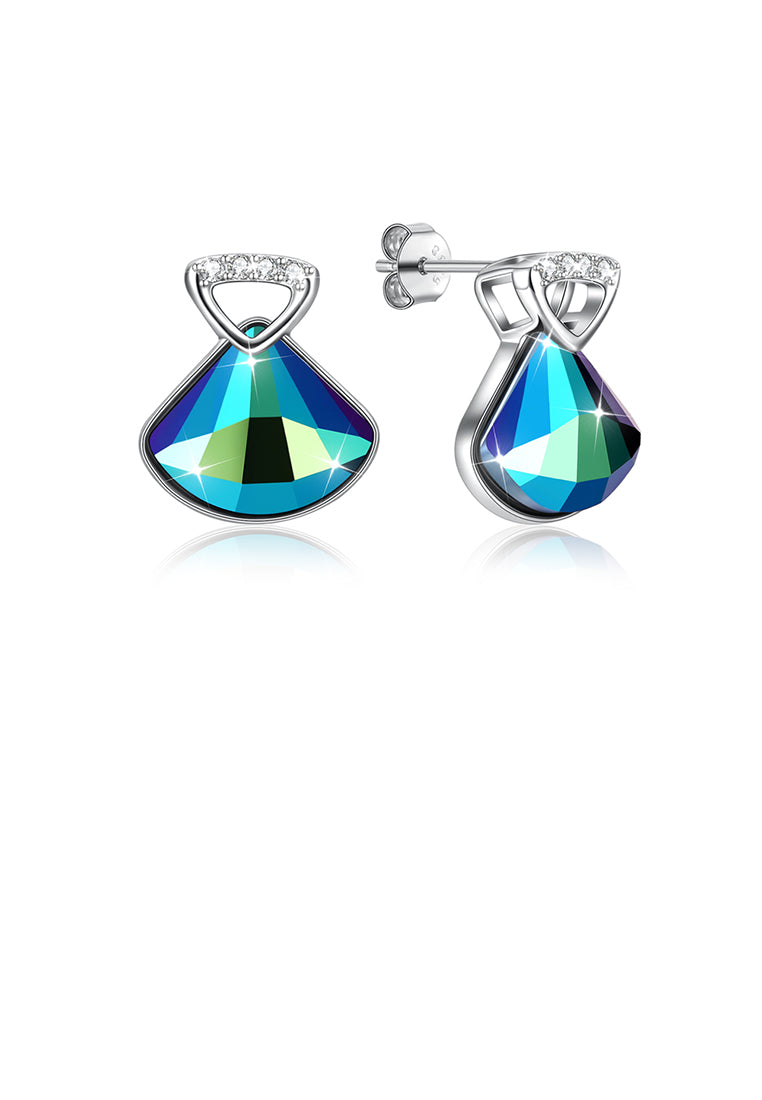 925 Sterling Silver Elegant Fashion Shell Earrings with Blue Austrian Element Crystal