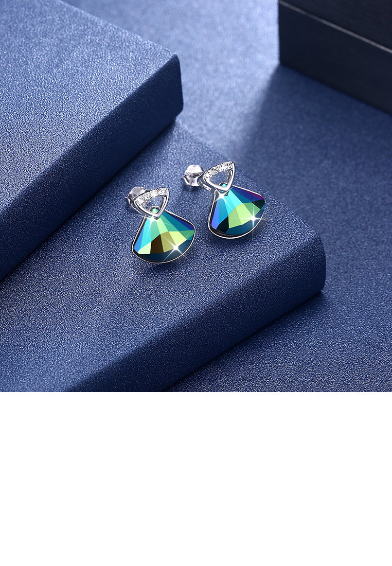 925 Sterling Silver Elegant Fashion Shell Earrings with Blue Austrian Element Crystal