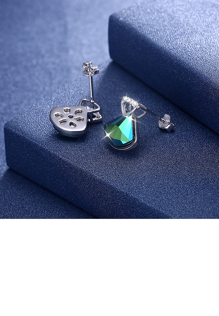 925 Sterling Silver Elegant Fashion Shell Earrings with Blue Austrian Element Crystal