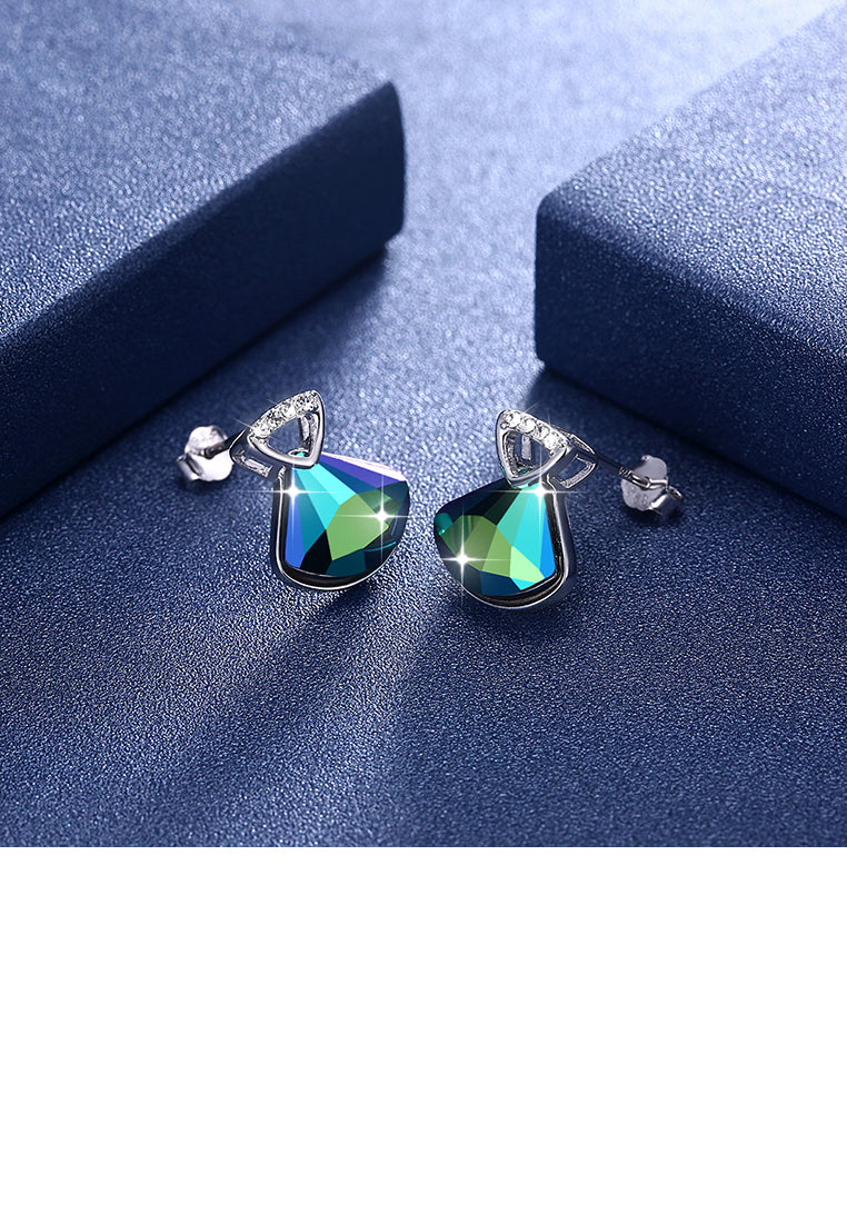 925 Sterling Silver Elegant Fashion Shell Earrings with Blue Austrian Element Crystal