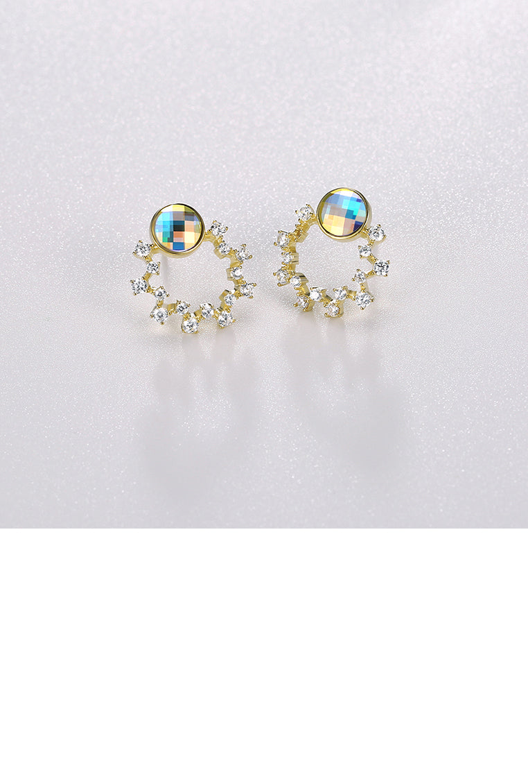 925 Sterling Silver Plated Gold Elegant Garland Earrings with Colorful Austrian Element Crystals