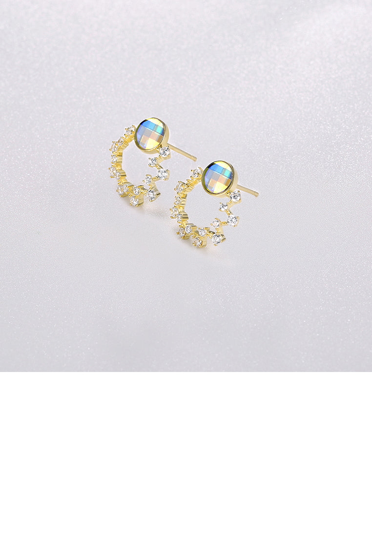 925 Sterling Silver Plated Gold Elegant Garland Earrings with Colorful Austrian Element Crystals