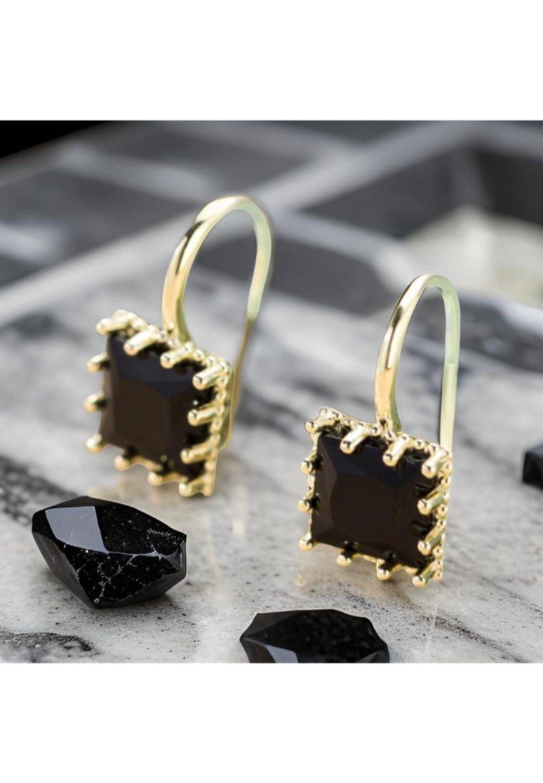 925 Sterling Silver Plated Rose Gold Simple Fashion Geometric Cube Black Cubic Zirconia Earrings - Luxurious Look