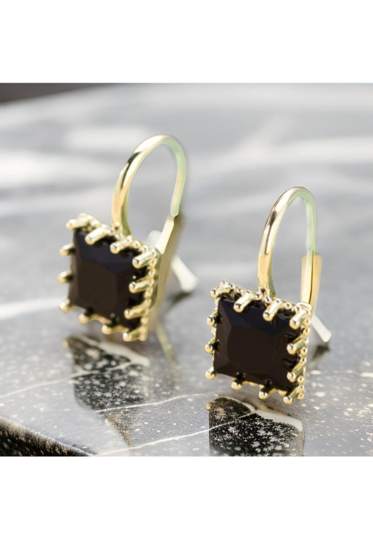 925 Sterling Silver Plated Rose Gold Simple Fashion Geometric Cube Black Cubic Zirconia Earrings - Luxurious Look