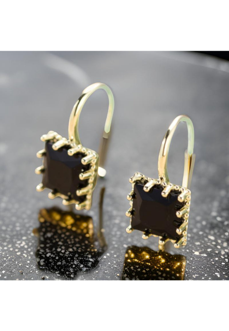925 Sterling Silver Plated Rose Gold Simple Fashion Geometric Cube Black Cubic Zirconia Earrings - Luxurious Look