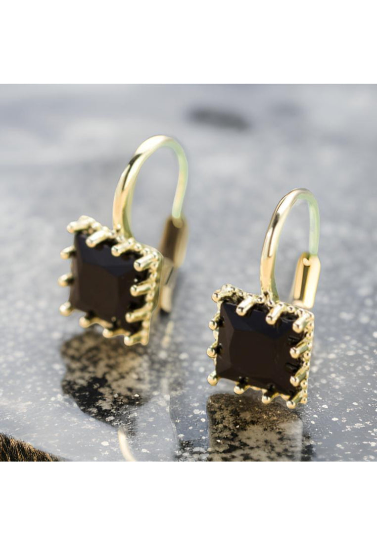 925 Sterling Silver Plated Rose Gold Simple Fashion Geometric Cube Black Cubic Zirconia Earrings - Luxurious Look